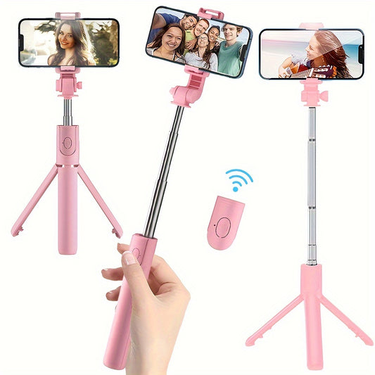 Extensible Selfie Stick with Phone Mount, Wireless Remote Control, 360° Rotation - Essential for Travel - Compatible with iPhone/Samsung/Android Smartphones