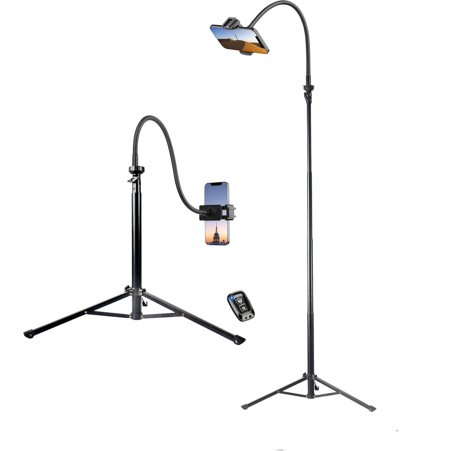 [Flexible Tripod] 57" Flexible Phone Tripod Stand | Adjustable Gooseneck, Wireless Remote & Holder