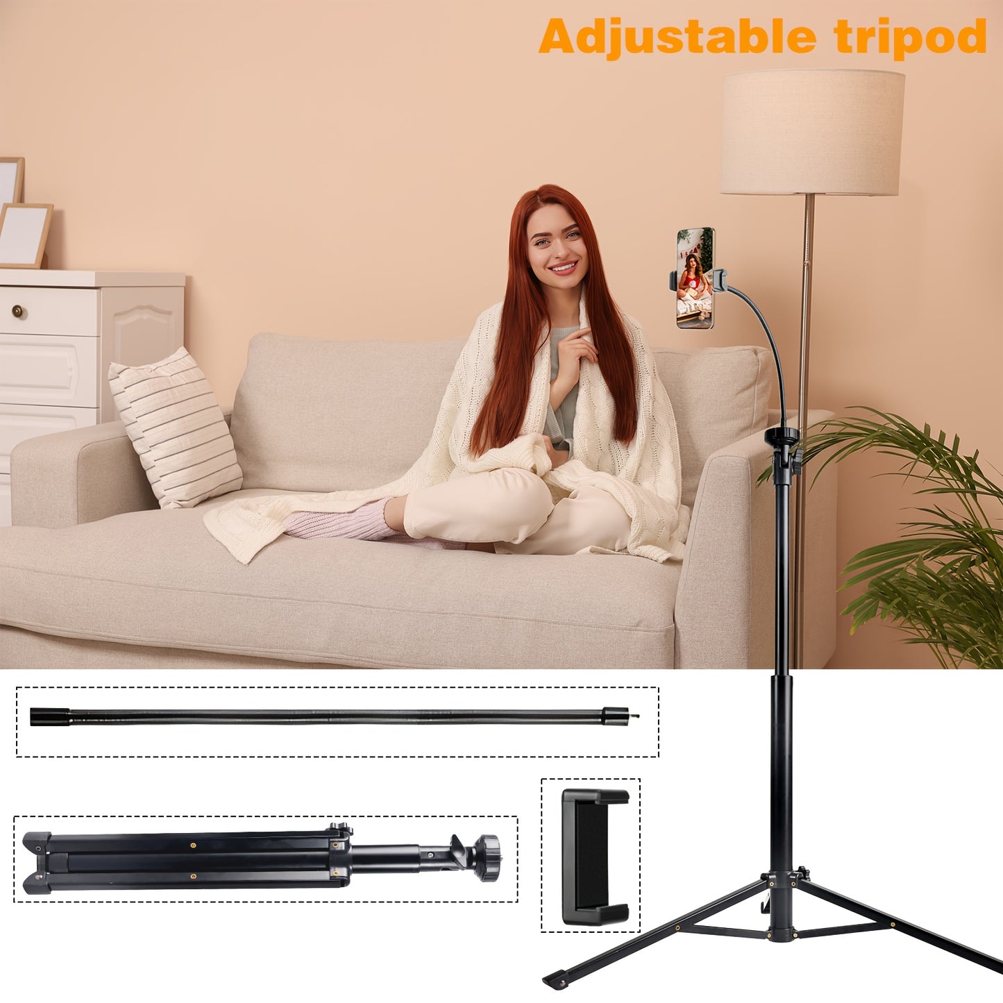 [Flexible Tripod] 57" Flexible Phone Tripod Stand | Adjustable Gooseneck, Wireless Remote & Holder