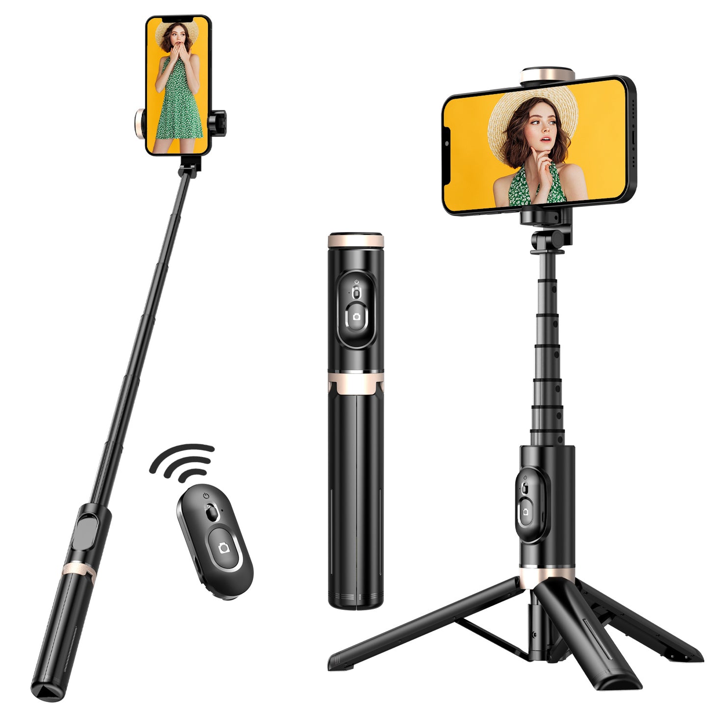 Aluminum Alloy Mobile Phone Selfie Stick Tripod, Smartphone Tripod Holder Integrated, Built-in Wireless Remote Control, Portable, Lightweight, Extendable High Mobile Phone Tripod, Suitable for 4-inch-7-inch iPhone and Android Phones