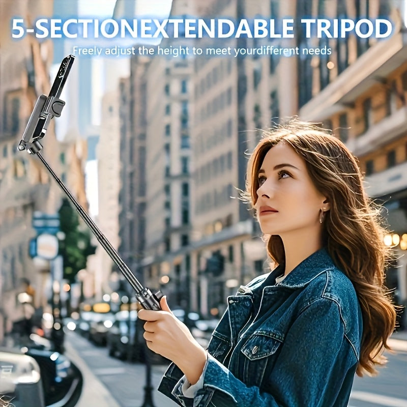 "Multi-Function Selfie Stick with Wireless Remote, Retractable Pole & Kickstand - USB Rechargeable