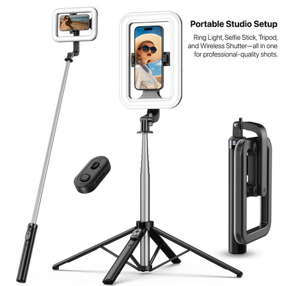Selfie Stick LED Selfie Light with Stand, 8" LED Selfie Rectangular Light for Makeup / Live Stream, Dimmable LED Light with Tripod, Phone Holder & Wireless Remote Shutter