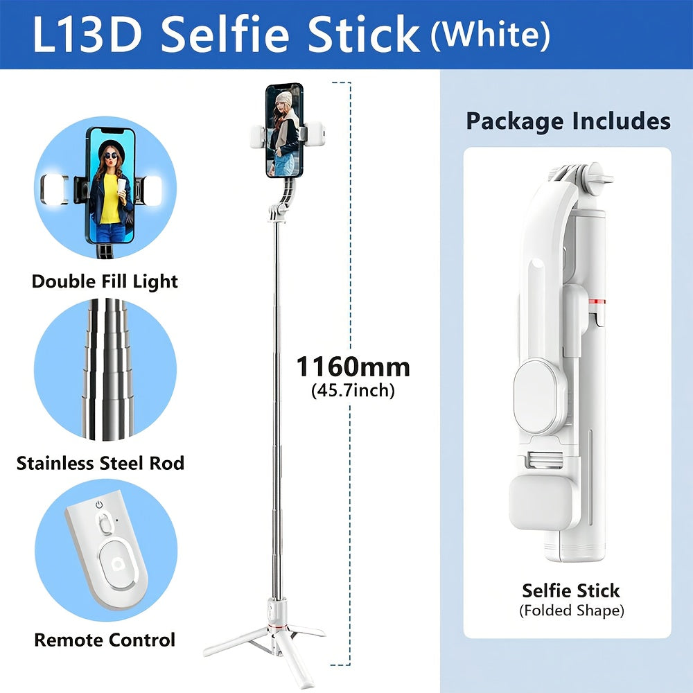 Universal Phone Selfie Stick Stand with Remote, 360° Pan-Tilt, Tripod, Fill Light, ABS Material, Battery Powered, with ≤36V Operating Voltage, for Live Streaming and Photography