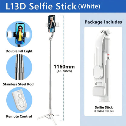 Universal Phone Selfie Stick Stand with Remote, 360° Pan-Tilt, Tripod, Fill Light, ABS Material, Battery Powered, with ≤36V Operating Voltage, for Live Streaming and Photography