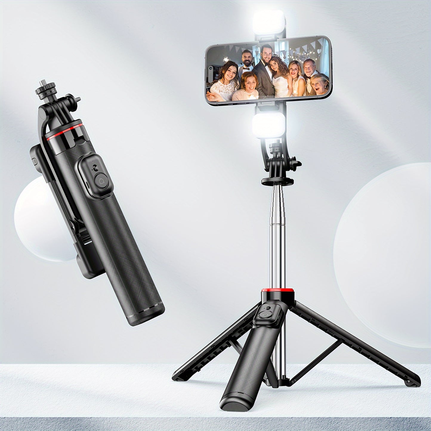 [Wireless Selfie Stick Tripod] Wireless Selfie Stick Tripod with Remote Control - 51.18in/130cm ABS Stainless Steel Telescopic Live Broadcast Stand - Height Adjustable, Portable Travel Photography Accessory, Fill Light - Gifts, Surprises