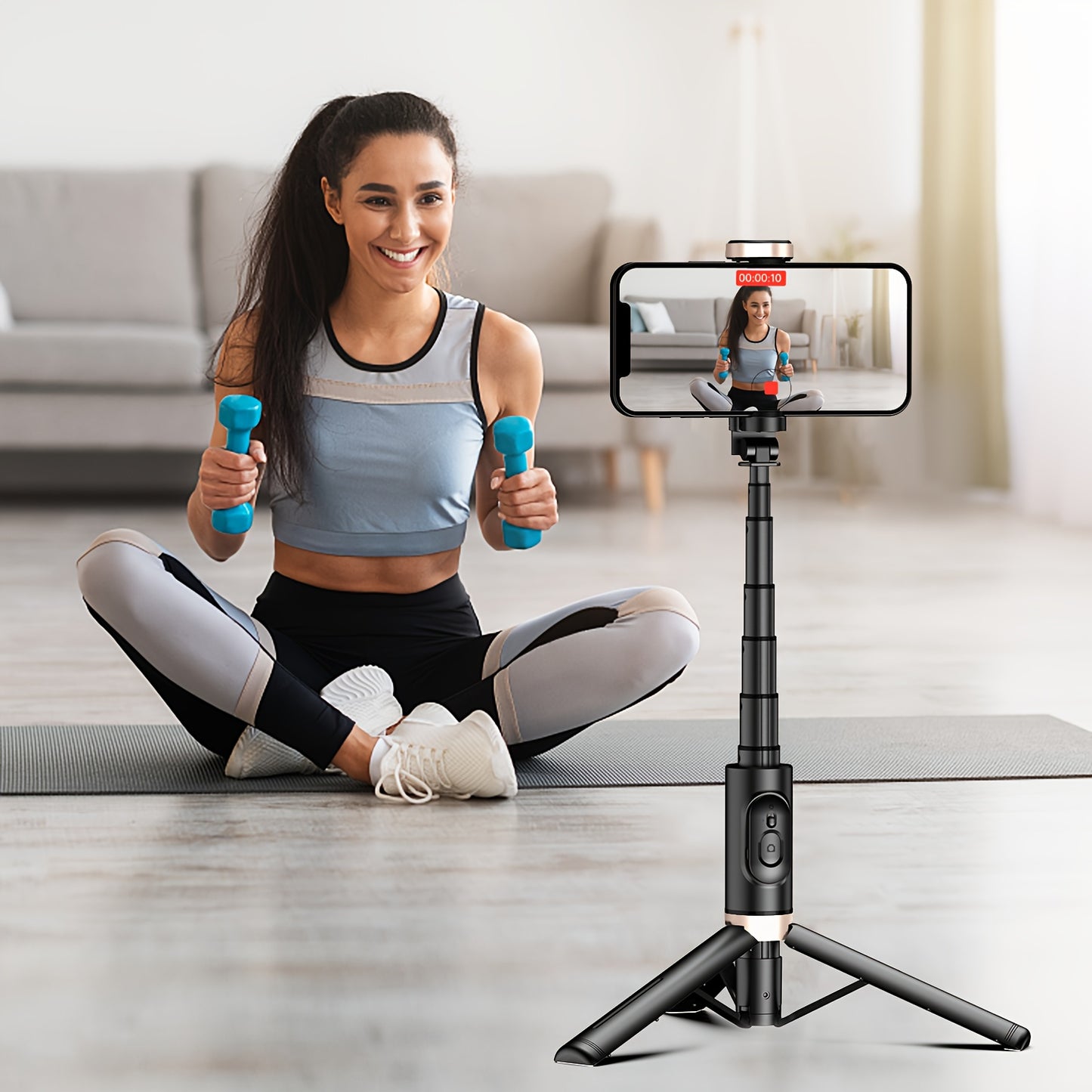 Aluminum Alloy Mobile Phone Selfie Stick Tripod, Smartphone Tripod Holder Integrated, Built-in Wireless Remote Control, Portable, Lightweight, Extendable High Mobile Phone Tripod, Suitable for 4-inch-7-inch iPhone and Android Phones