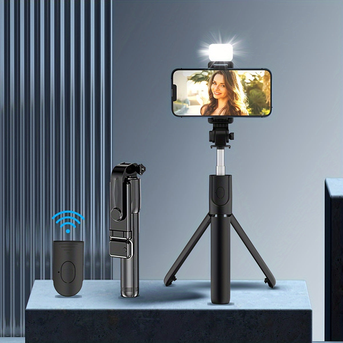 360° Rotating Phone Tripod with Fill Light - Selfie Stick & Live Streaming Stand