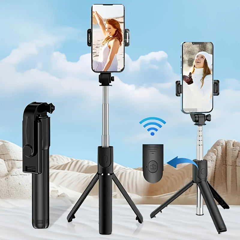 1pc Mini Selfie Stick Tripod with Wireless Remote, 360° Rotatable Smartphone Stand, Expandable, Live Streaming & Photography Compatible, Battery-Powered, Non-Rechargeable Button Battery