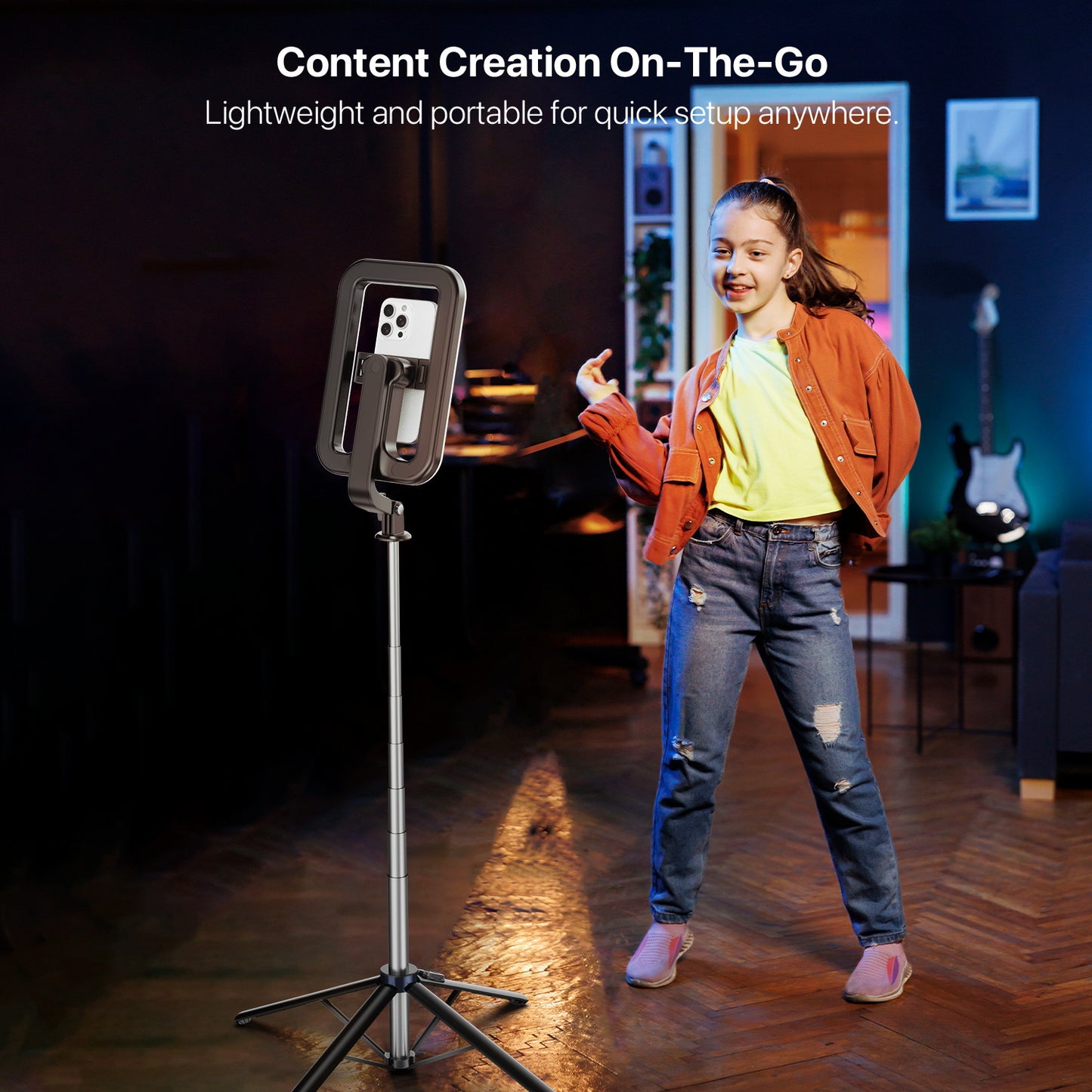 Selfie Stick LED Selfie Light with Stand, 8" LED Selfie Rectangular Light for Makeup / Live Stream, Dimmable LED Light with Tripod, Phone Holder & Wireless Remote Shutter