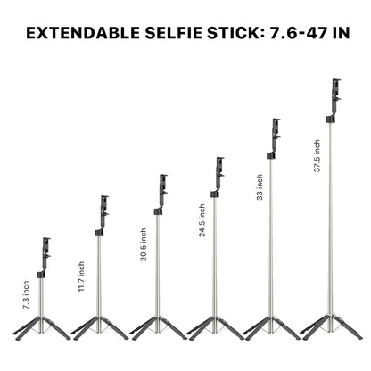 Selfie Stick LED Selfie Light with Stand, 8" LED Selfie Rectangular Light for Makeup / Live Stream, Dimmable LED Light with Tripod, Phone Holder & Wireless Remote Shutter