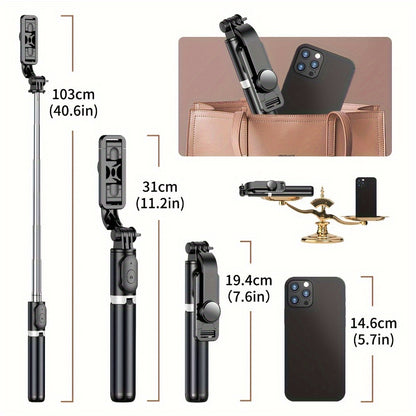 40 Inch Cell Phone Selfie Stick Tripod, Retractable Selfie Stick All-in-One Smartphone Tripod with Wireless Remote 360° Rotation