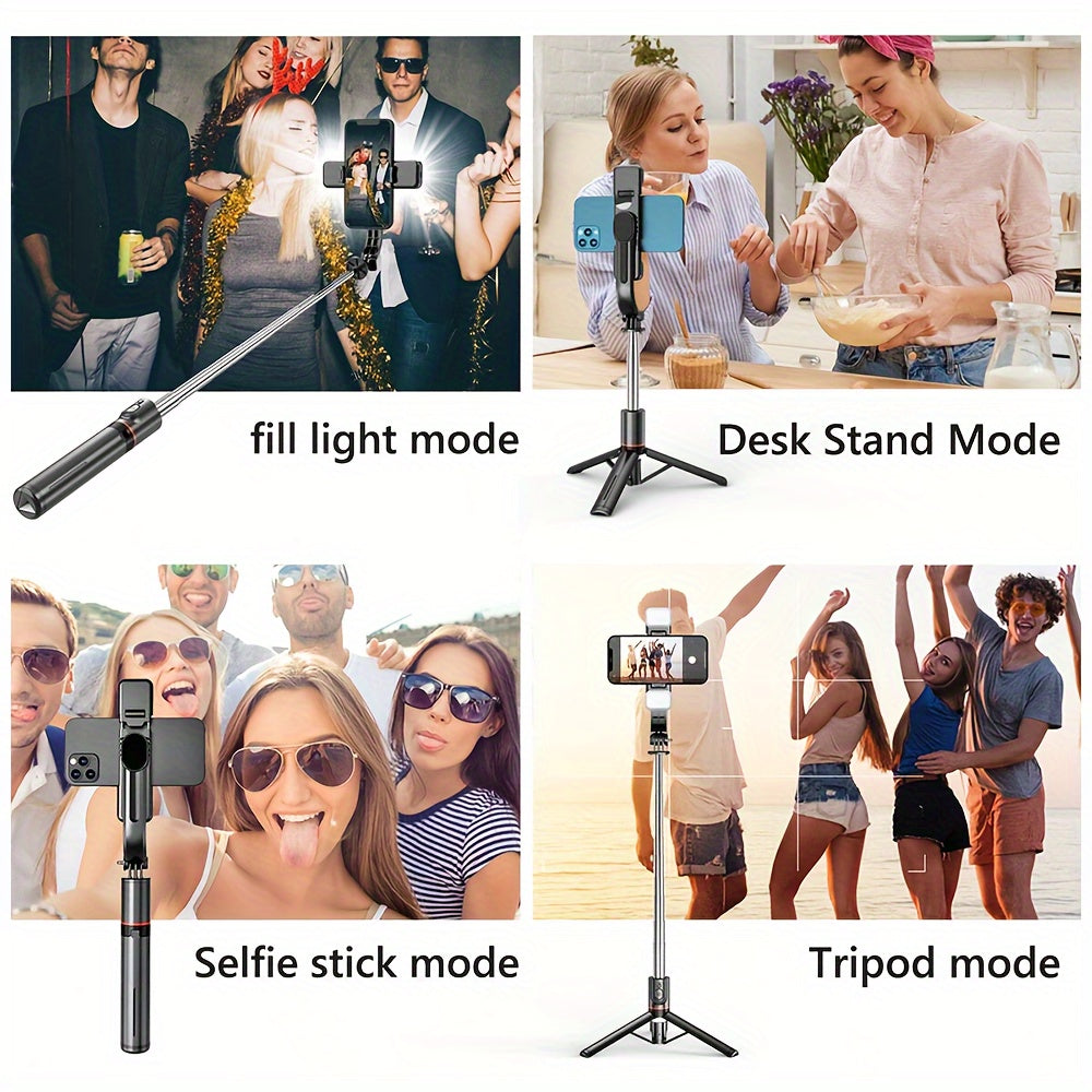Universal Phone Selfie Stick Stand with Remote, 360° Pan-Tilt, Tripod, Fill Light, ABS Material, Battery Powered, with ≤36V Operating Voltage, for Live Streaming and Photography