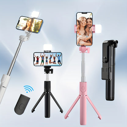 Selfie Stick with Wireless Remote Control Fill Light - Retractable 360° Rotating Tripod