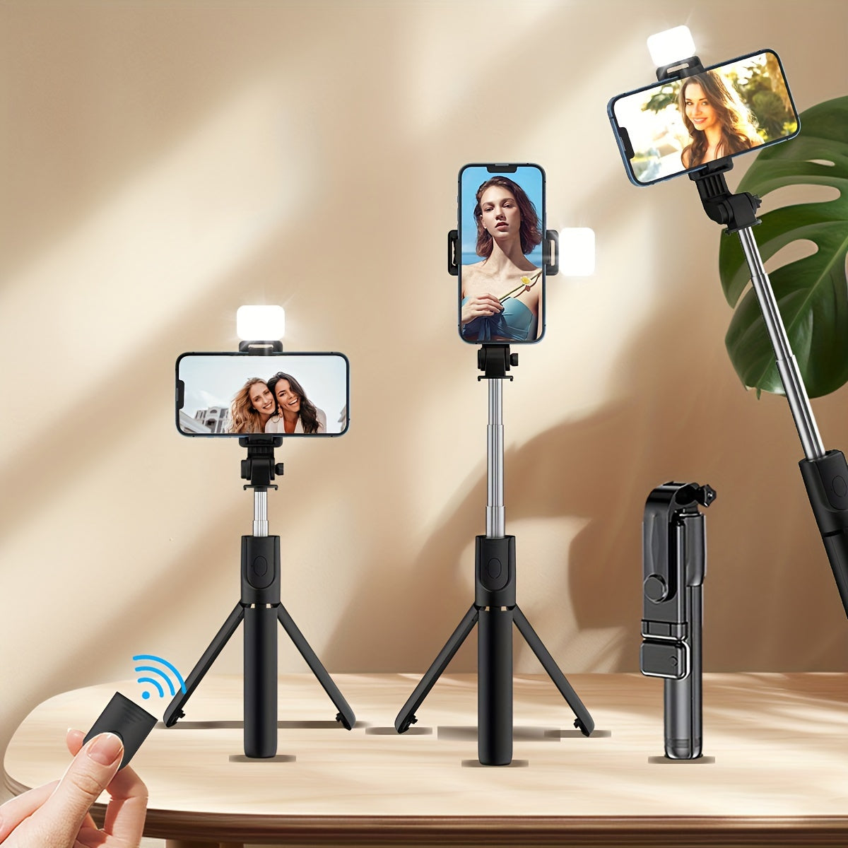 360° Rotating Phone Tripod with Fill Light - Selfie Stick & Live Streaming Stand