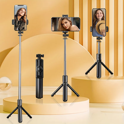Expandable Selfie Stick with Tripod Holder, Detachable Wireless Remote Control, for Photography, Video Recording, and Vlogging.