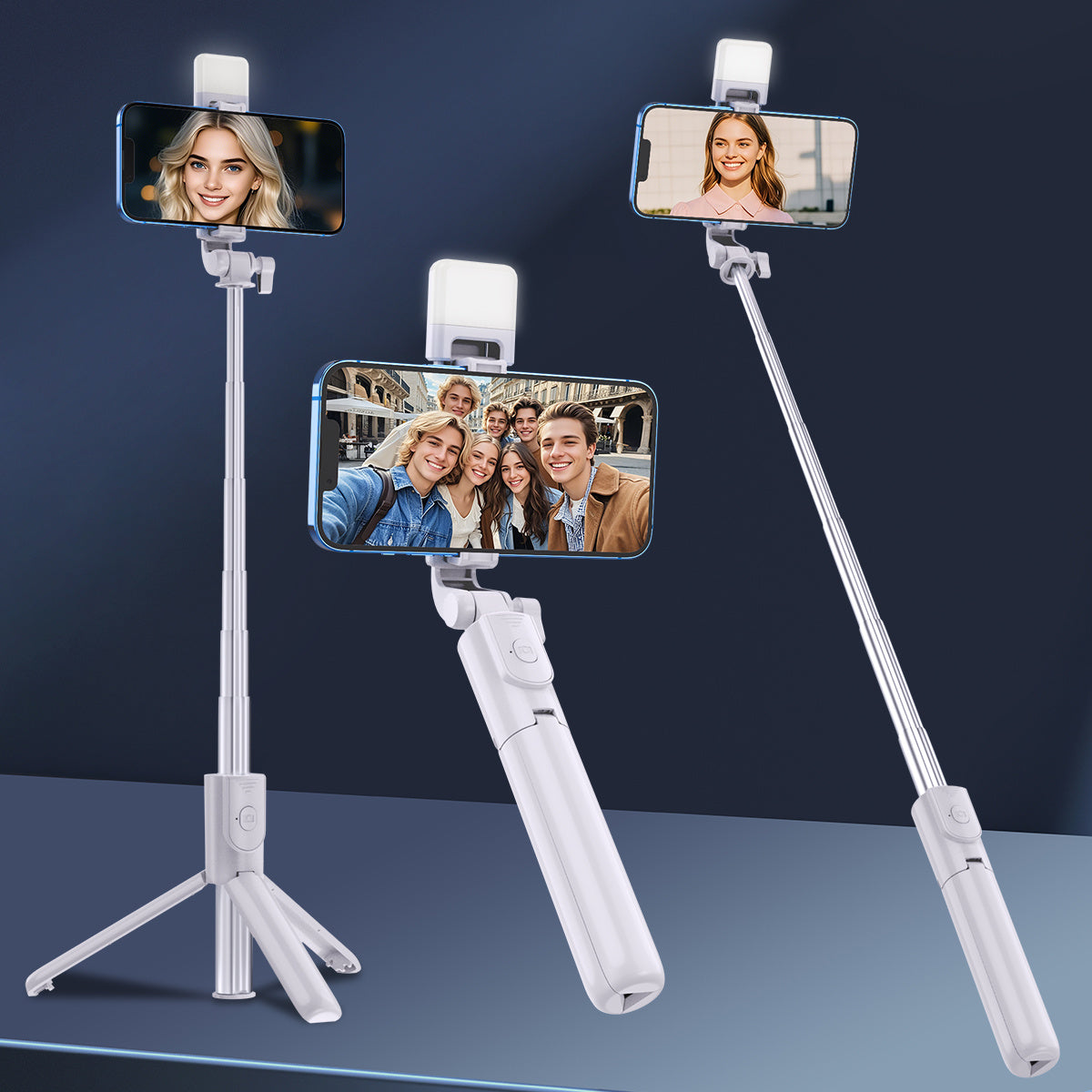 New Model Smartphone Selfie Stick Tripod for Live Streaming And Photography, Featuring a Retractable Design, 360-Degree Automatic Rotation, Portable Multifunctional Remote Control, Full-Body Support, And Beauty Enhancement Lighting.