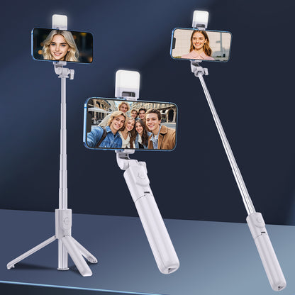 New Model Smartphone Selfie Stick Tripod for Live Streaming And Photography, Featuring a Retractable Design, 360-Degree Automatic Rotation, Portable Multifunctional Remote Control, Full-Body Support, And Beauty Enhancement Lighting.