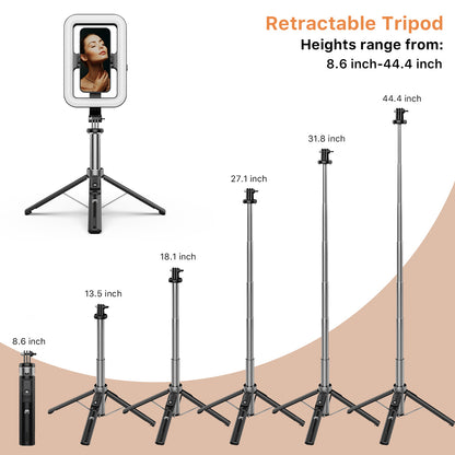 Selfie Stick LED Selfie Light with Stand, 8" LED Selfie Rectangular Light for Makeup / Live Stream, Dimmable LED Light with Tripod, Phone Holder & Wireless Remote Shutter