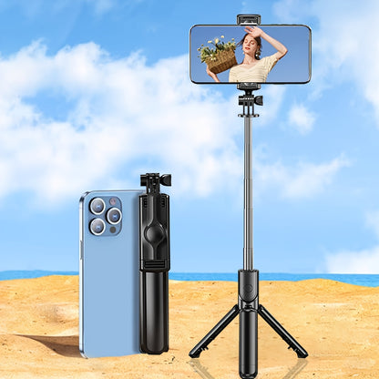 Expandable Selfie Stick with Tripod Holder, Detachable Wireless Remote Control, for Photography, Video Recording, and Vlogging.