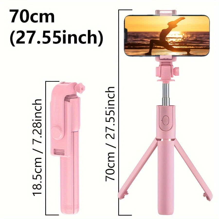 Extensible Selfie Stick with Phone Mount, Wireless Remote Control, 360° Rotation - Essential for Travel - Compatible with iPhone/Samsung/Android Smartphones