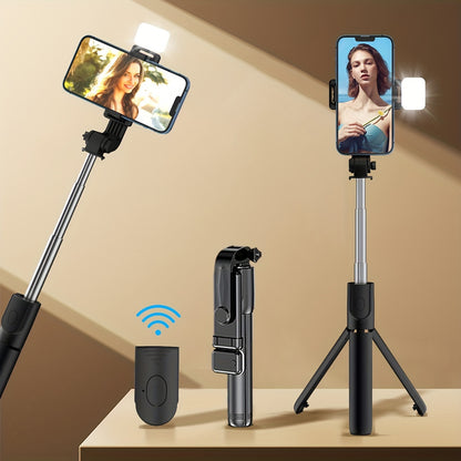 360° Rotating Phone Tripod with Fill Light - Selfie Stick & Live Streaming Stand