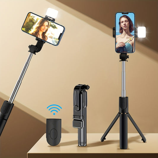360° Rotating Phone Tripod with Fill Light - Selfie Stick & Live Streaming Stand