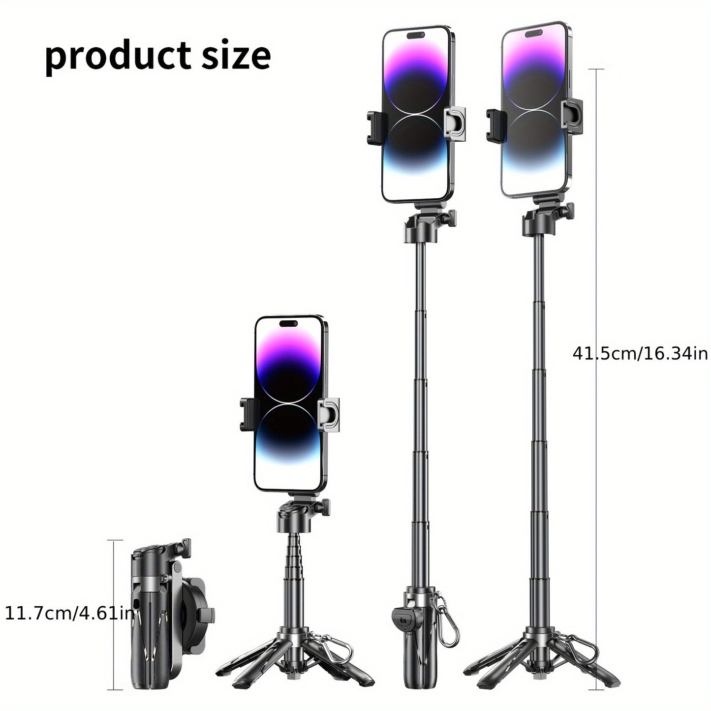 Upgraded 2-in-1 Magnetic Selfie Stick & Phone Tripod with Wireless Remote, Detachable Wireless Handle, USB Rechargeable, Cold Shoe Mount for Microphone & Fill Light, Strong Magnetic Suction, Portable & Retractable Design, Travel Photography Gear