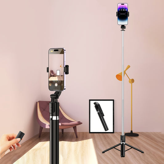 1700mm Extendable Selfie Stick Tripod - Wireless, Foldable & Stable for Smartphone Live Shooting