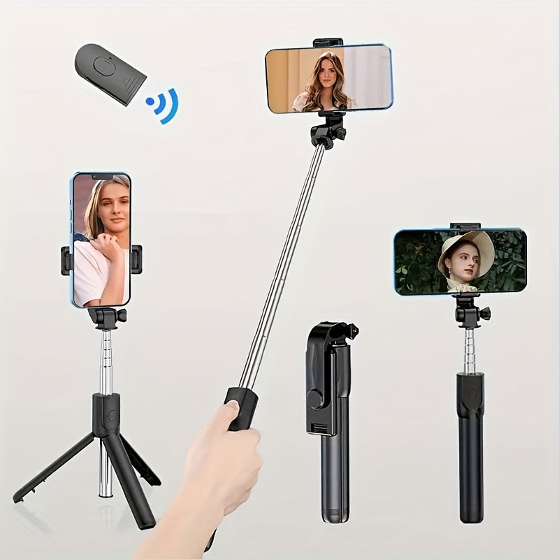 1pc Mini Selfie Stick Tripod with Wireless Remote, 360° Rotatable Smartphone Stand, Expandable, Live Streaming & Photography Compatible, Battery-Powered, Non-Rechargeable Button Battery