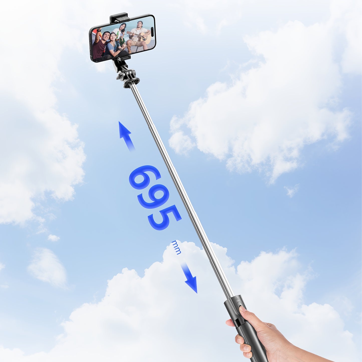 Portable Selfie Stick Tripod, 4in 1 Extendable Phone Tripod Stand with Detachable Wireless Remote & Phone Holder 360° Rotating Mini Travel Tripod