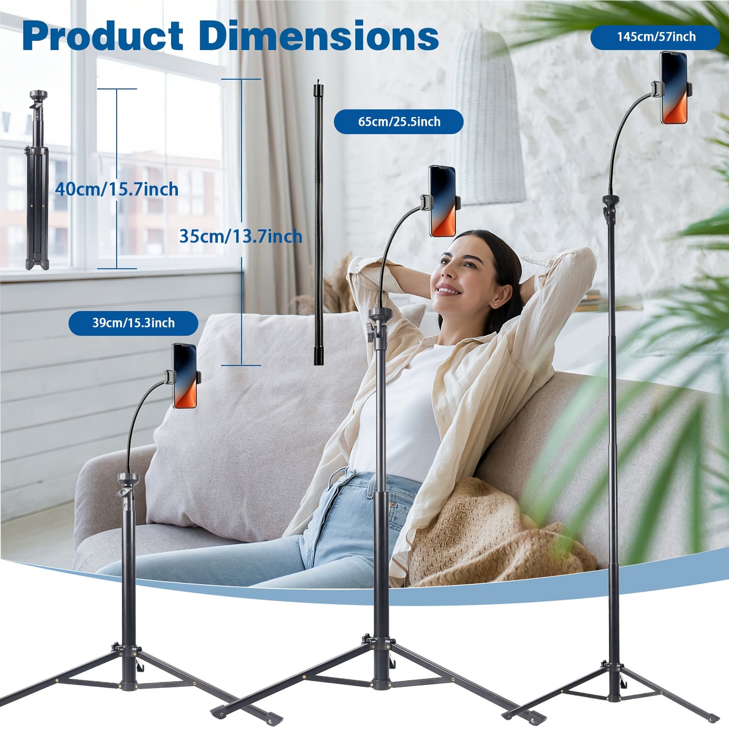 [Flexible Tripod] 57" Flexible Phone Tripod Stand | Adjustable Gooseneck, Wireless Remote & Holder