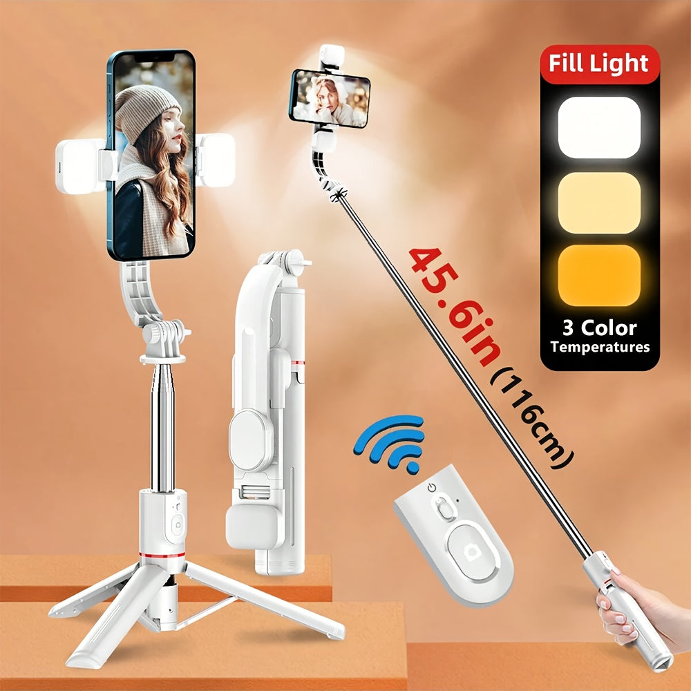 Universal Phone Selfie Stick Stand with Remote, 360° Pan-Tilt, Tripod, Fill Light, ABS Material, Battery Powered, with ≤36V Operating Voltage, for Live Streaming and Photography