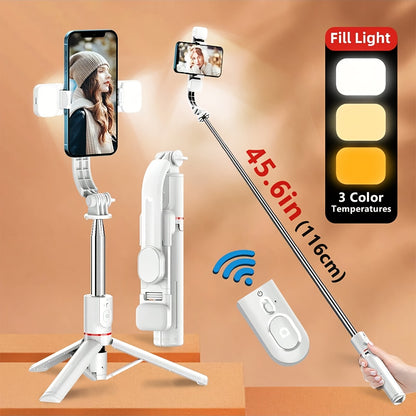 Universal Phone Selfie Stick Stand with Remote, 360° Pan-Tilt, Tripod, Fill Light, ABS Material, Battery Powered, with ≤36V Operating Voltage, for Live Streaming and Photography