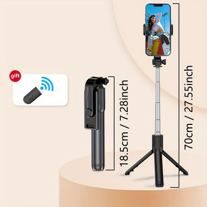 Mobile Phone Selfie Stick with Three-legged Stand, Mobile Phone Wireless Remote Control Extendable Selfie Stick 360° Rotation, Suitable for Live Broadcast, Video, Photography, Integrated Smartphone Tripod Essential for Travel